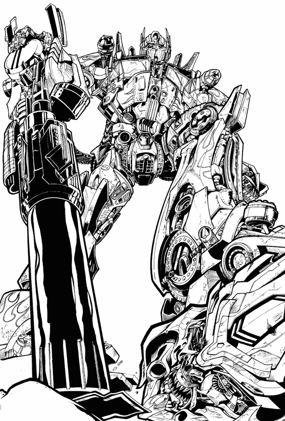 coloriage transformers terrassant son adversaire